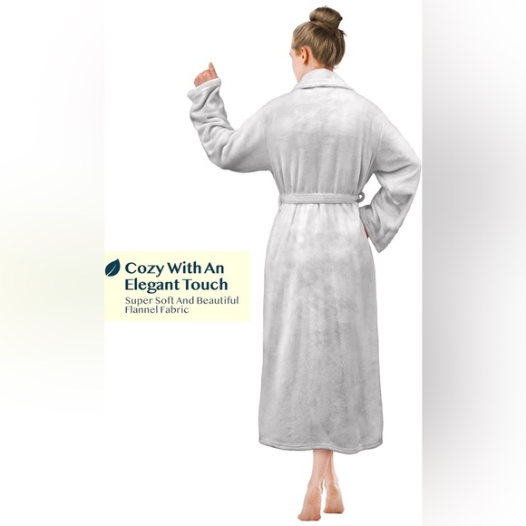 HiChiolife Light Gray Plush Fleece Bathrobe Cozy Long Robe Women Size Large New - Picture 3 of 6